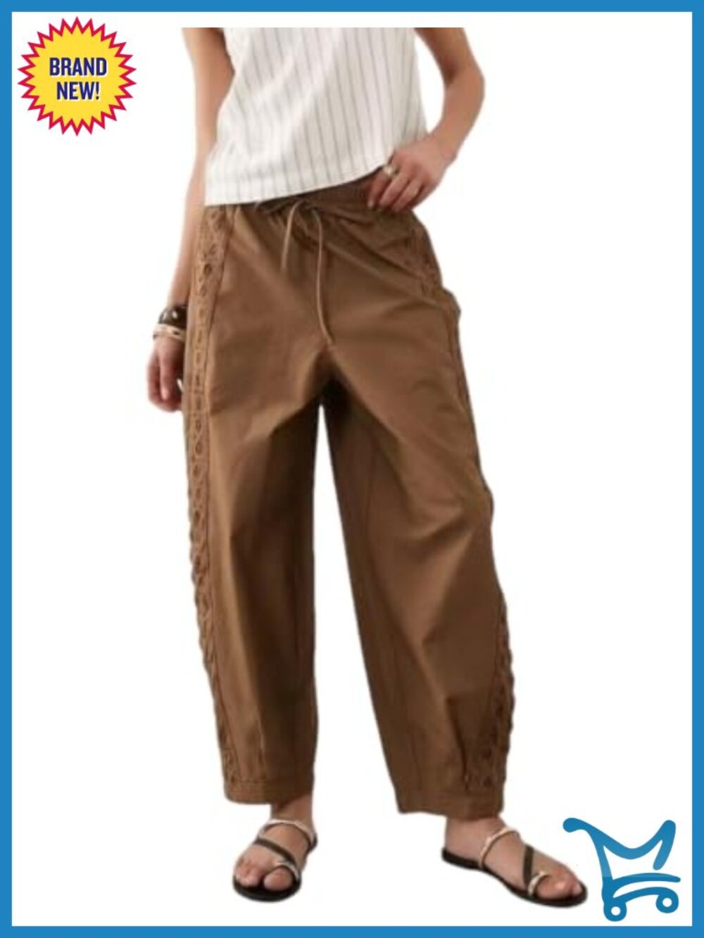 Women's Embroidered Cotton Barrel Pants Casual Trousers